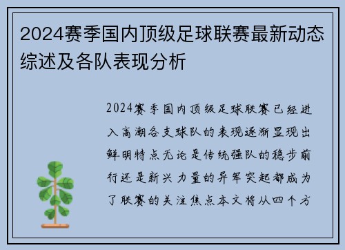 2024赛季国内顶级足球联赛最新动态综述及各队表现分析